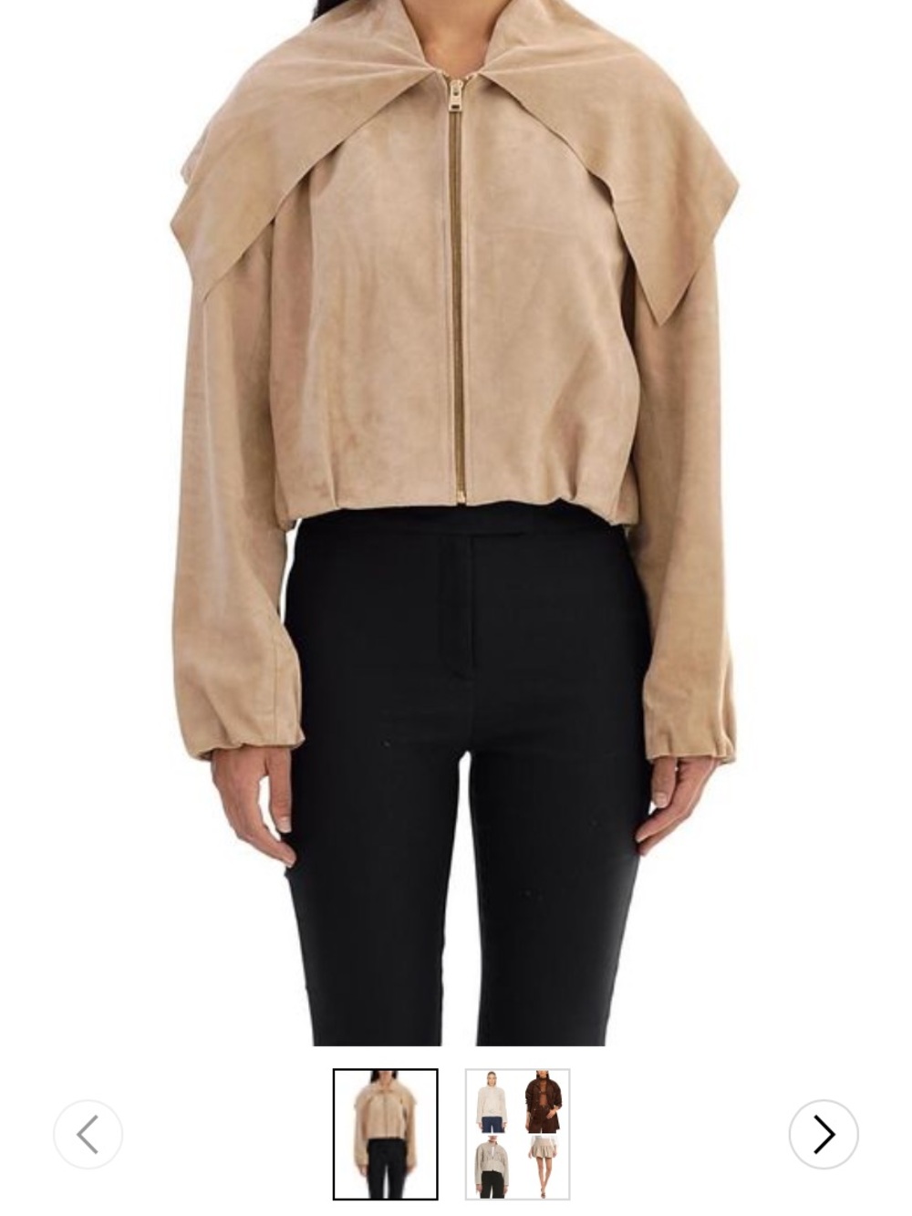 Lamarque Beige Suede-Look Bomber Jacket with Draped Collar